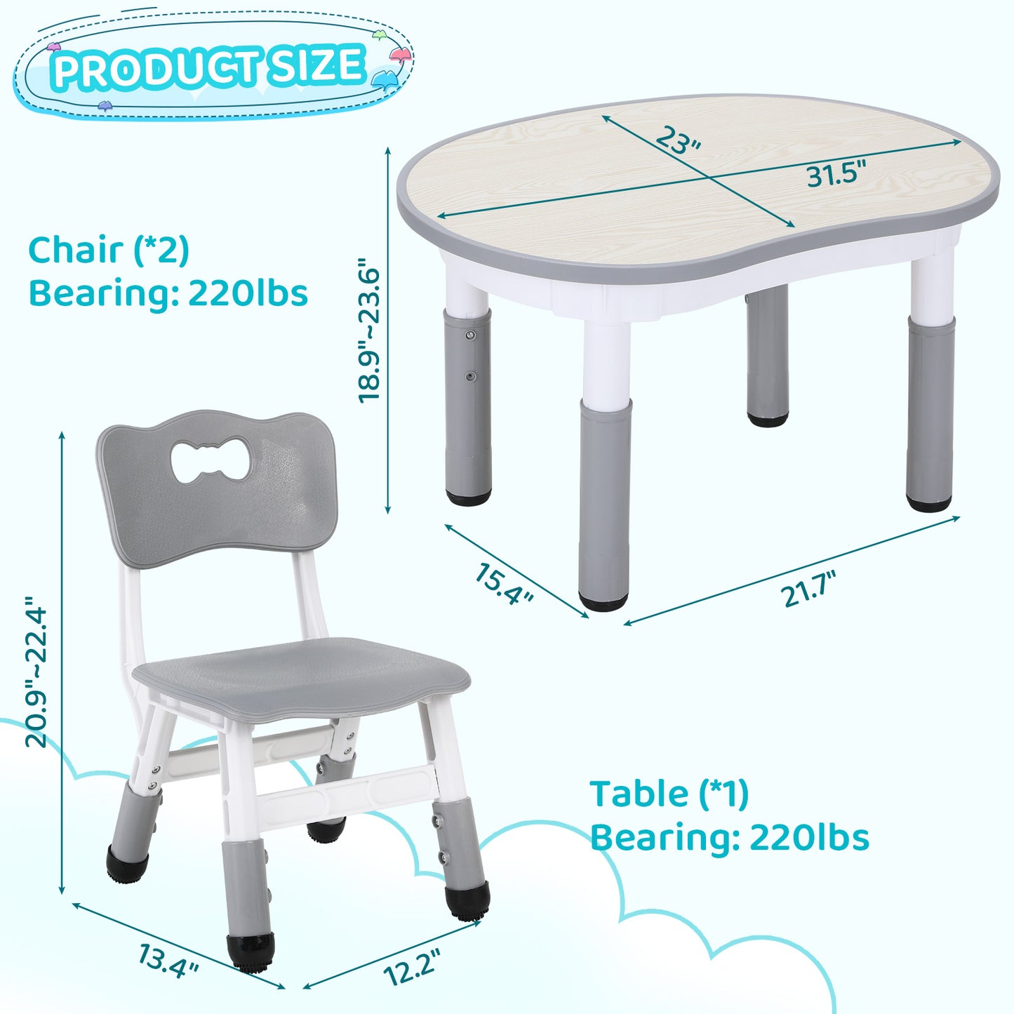 Arlopu Kids Table and 2 Chairs Set, Kids Art Table with Graffiti Desktop, Toddler Activity Table and Chairs Set for Daycare, Playroom
