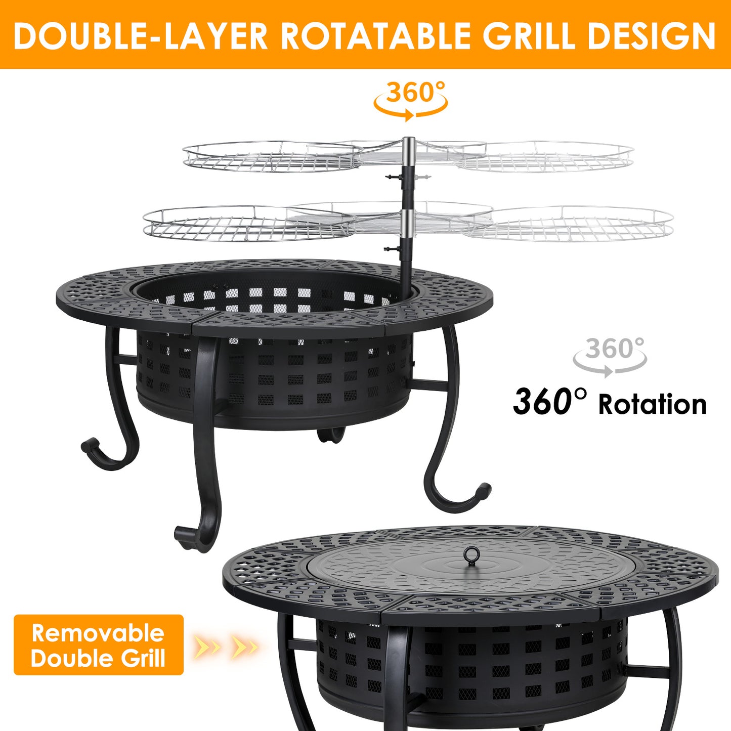 Arlopu 37" Outdoor Fire Pit, 3 in 1 Wood Burning Fire Pit with Lid and Fire Poker