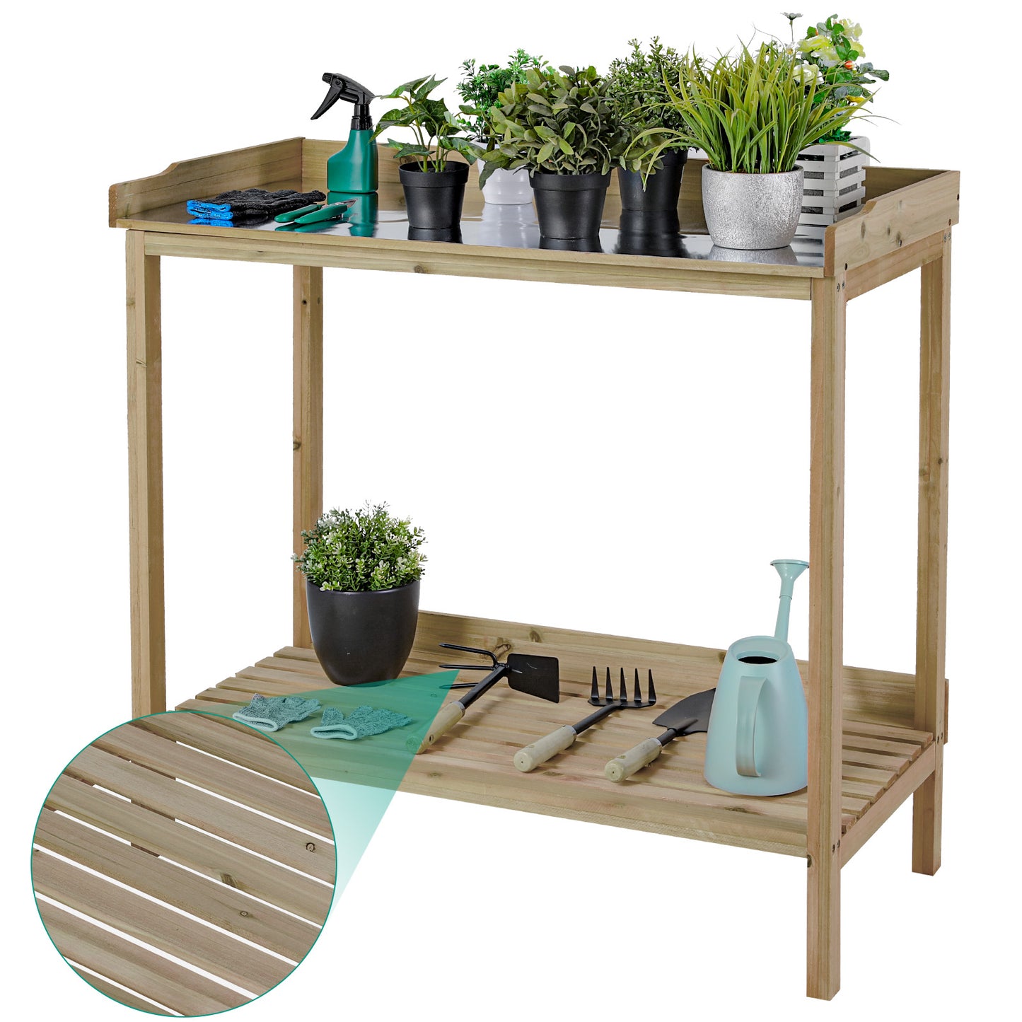 Arlopu Outdoor Potting Benches Workbench with Galvanized Tabletop, Open Shelf