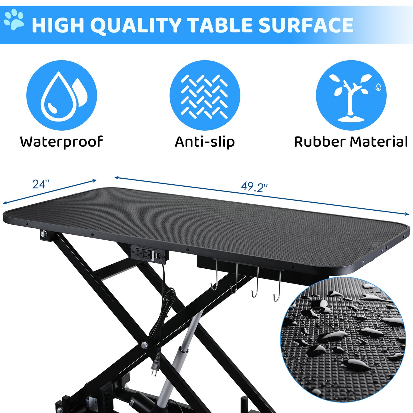 Arlopu 49.2” Electric Dog Grooming Table, Professional Heavy Duty Pet Hydraulic Grooming Table w/Overhead Arm, 3 Noose & Multi-hole Socket, Height Adjustable Grooming Station For Large Dogs