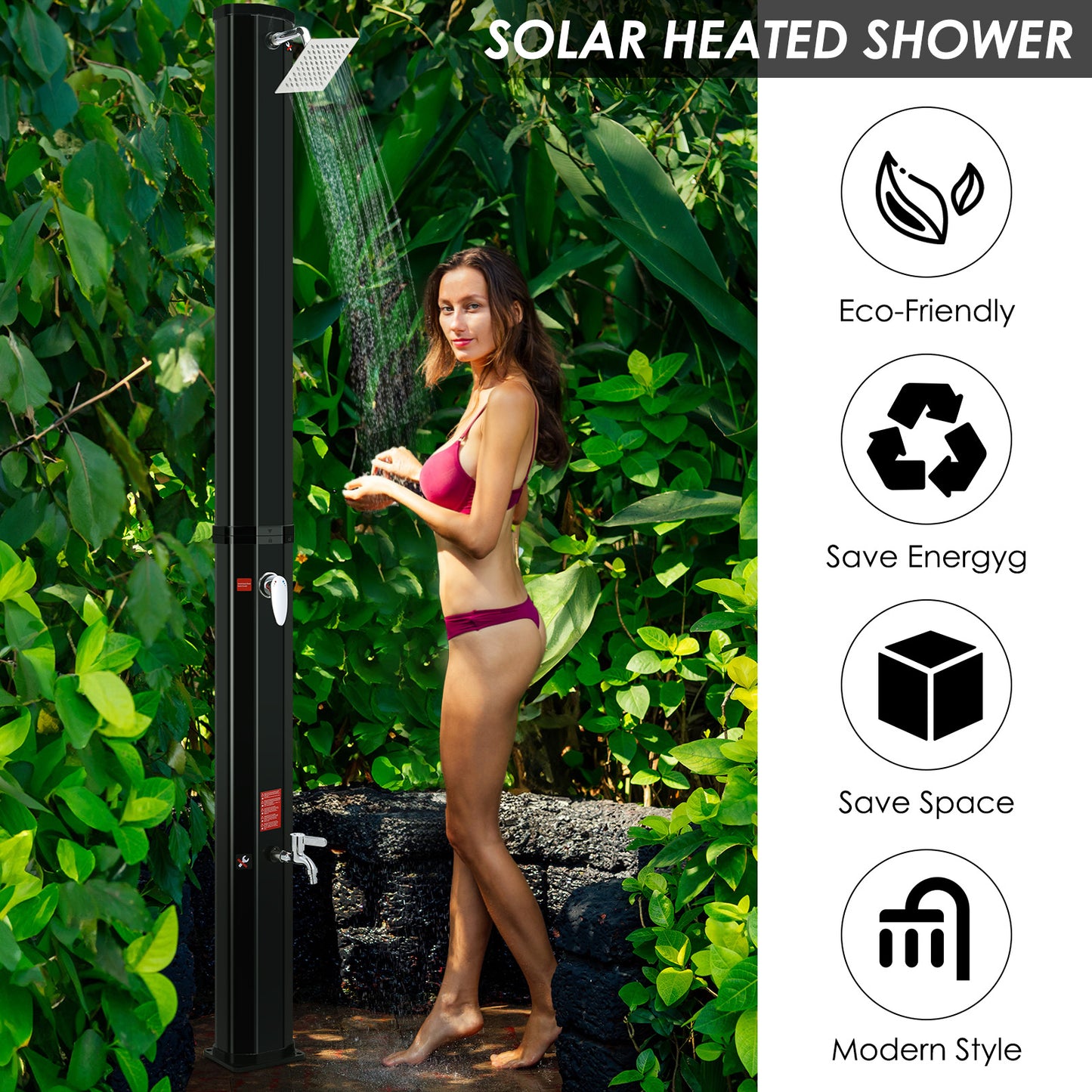 Arlopu 10.6 Gallon Outdoor Solar Heated Shower 2-Section Pool Shower with Protective Cover for Backyard, Garden, Beach