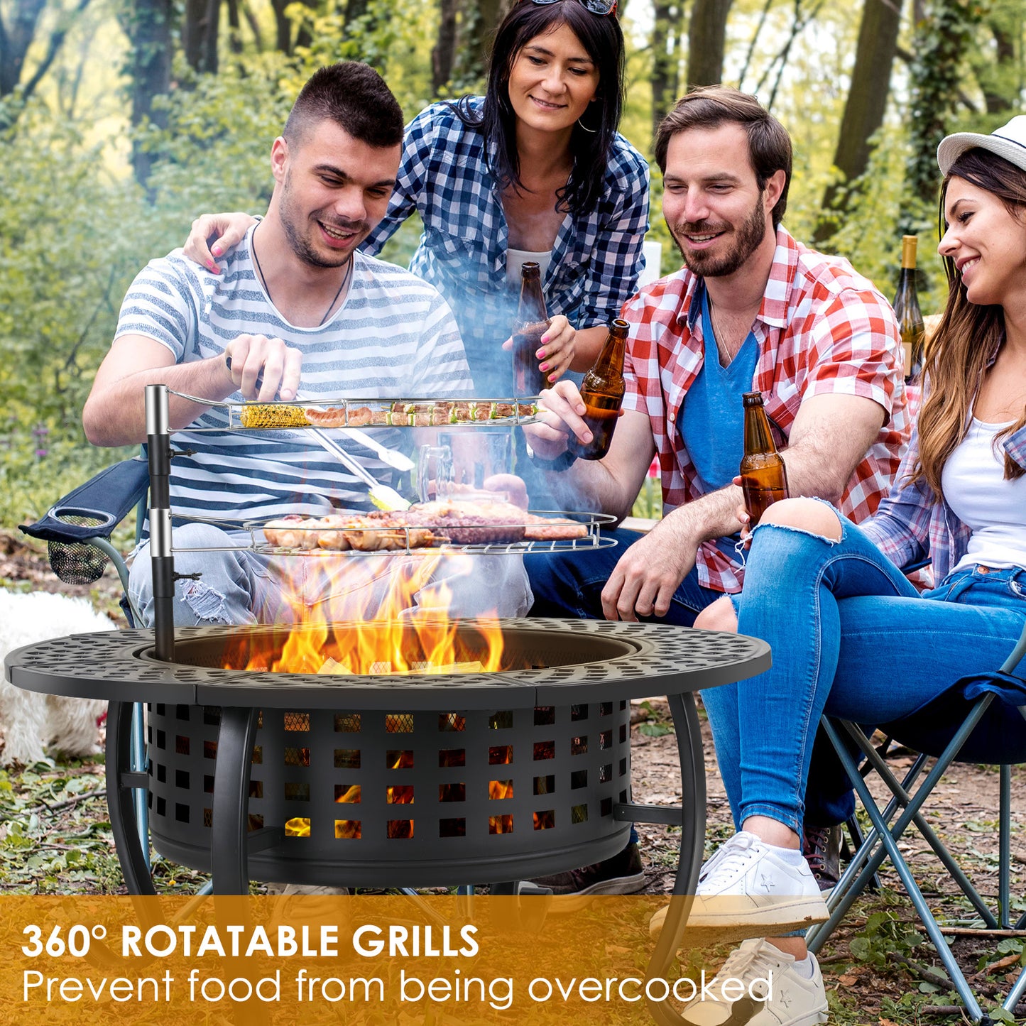 Arlopu 37" Outdoor Fire Pit, 3 in 1 Wood Burning Fire Pit with Lid and Fire Poker