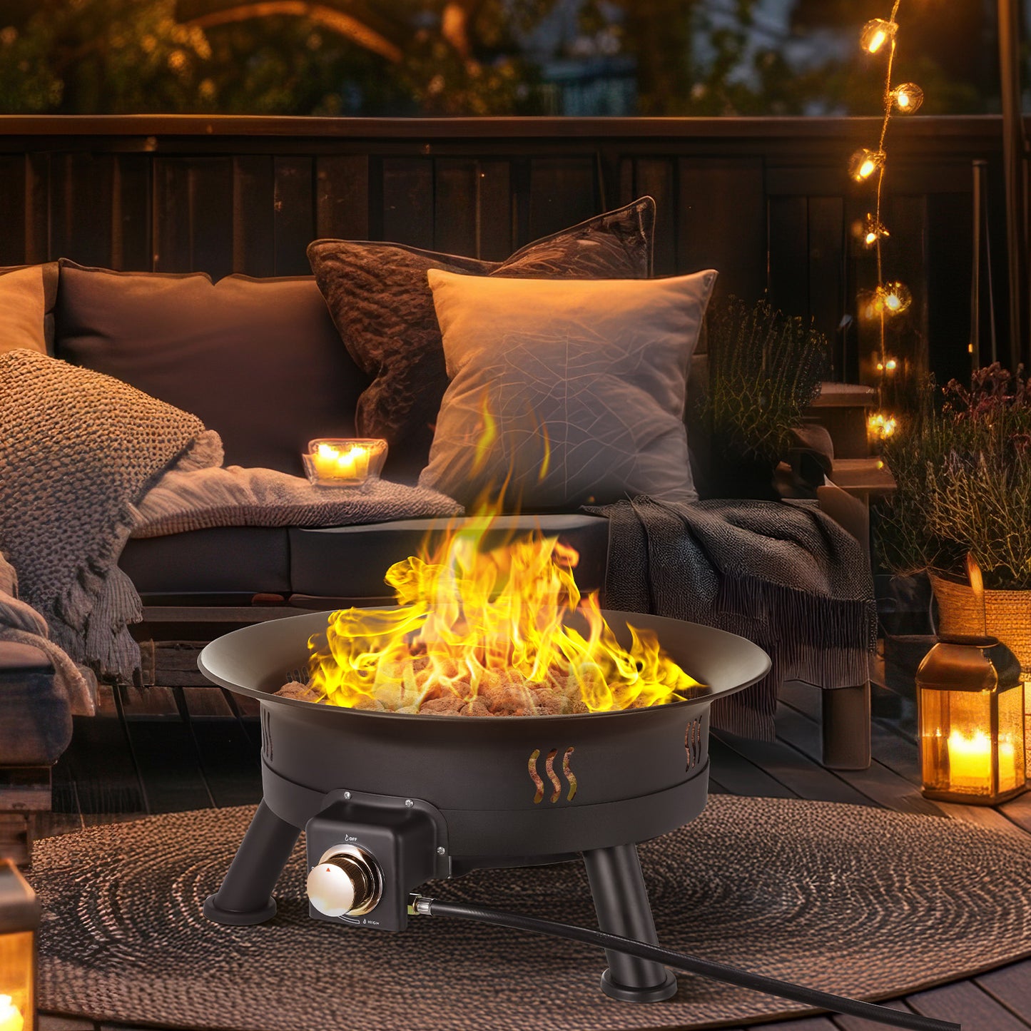 Arlopu 24" Portable Propane Fire Pit 52,000 BTU Outdoor Gas Firebowl with Cover & Lava Rocks