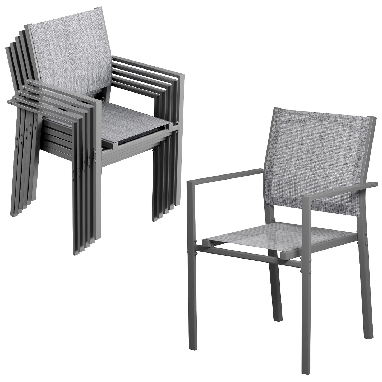 Arlopu 4/6pcs Patio Dining Chairs, Outdoor Textilene Stackable Chair w/ Metal Frame & Armrest for All Weather, Gray