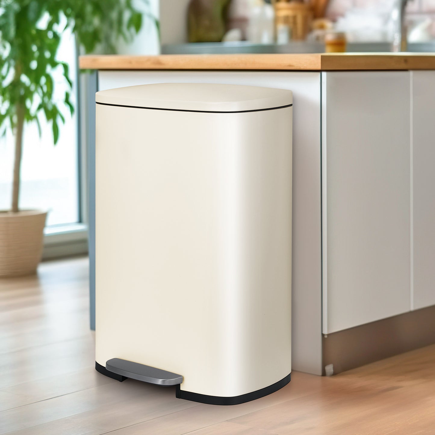 Arlopu Step Trash Can Combo Set, 13.2 Gallon & 1.3 Gallon, Stainless Steel Garbage Bin Set