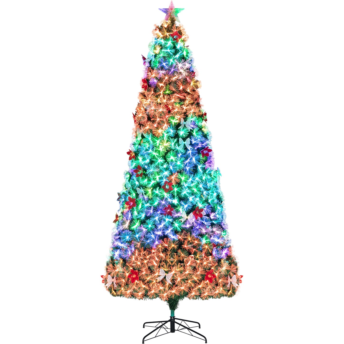Arlopu Pre-Lit Optical Fiber Christmas Tree, 8/9/10FT Artificial Christmas Tree with Top Star, Fake Xmas Tree