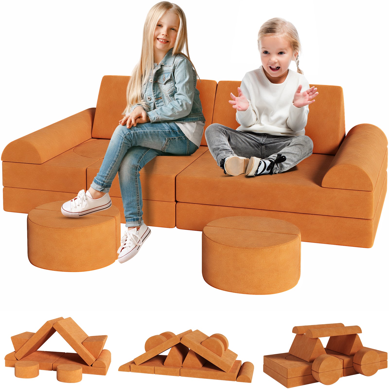 Arlopu 14 Pcs Kids Sofa Couch Toddler Sofa Modular Kids Couch DIY Crea