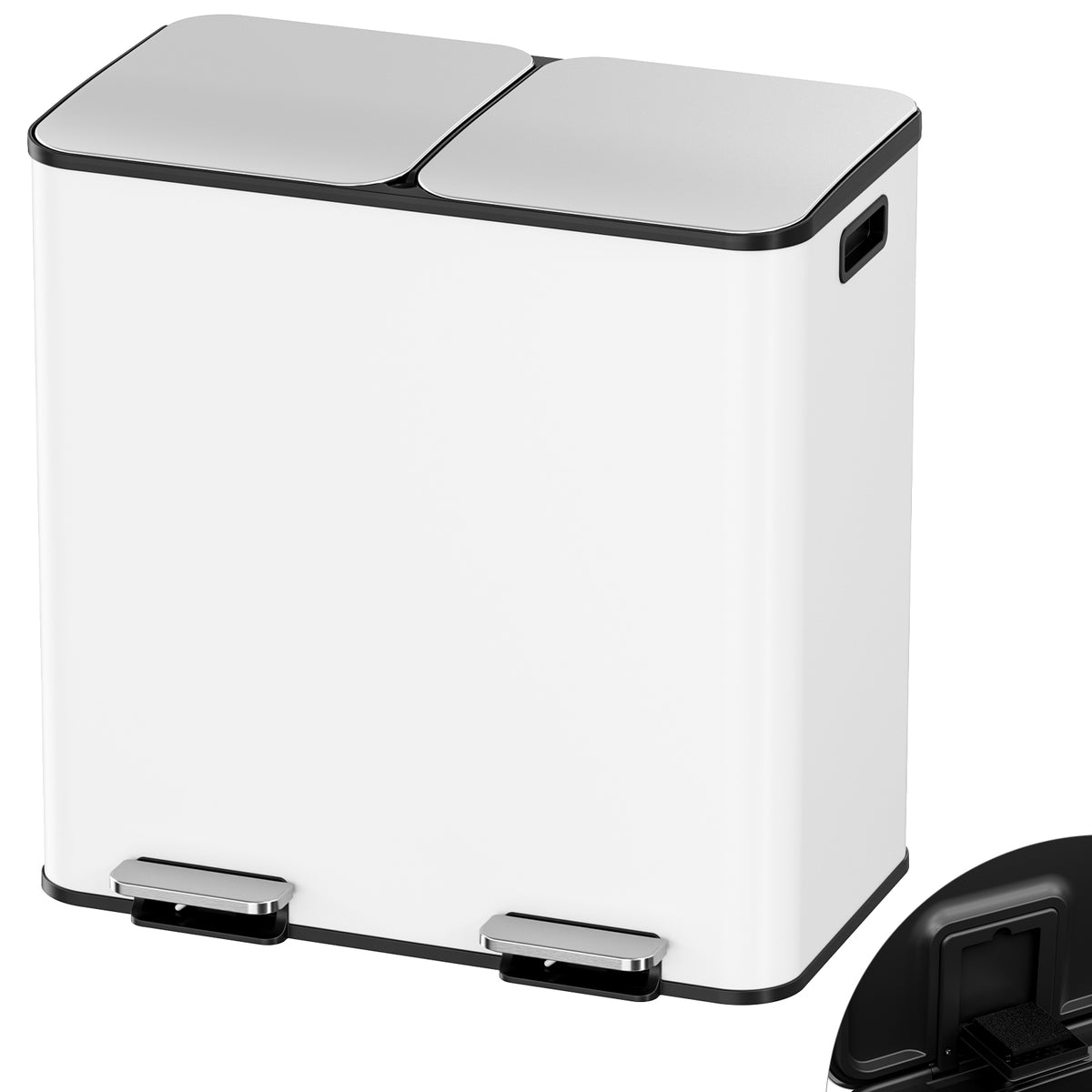 Arlopu 21.2gal Dual Trash Can, Stainless Steel Compartment Garbage can with Odor-Control Box, Step-on Recycle Bin with Soft-Close Lid & Removable Inner Buckets