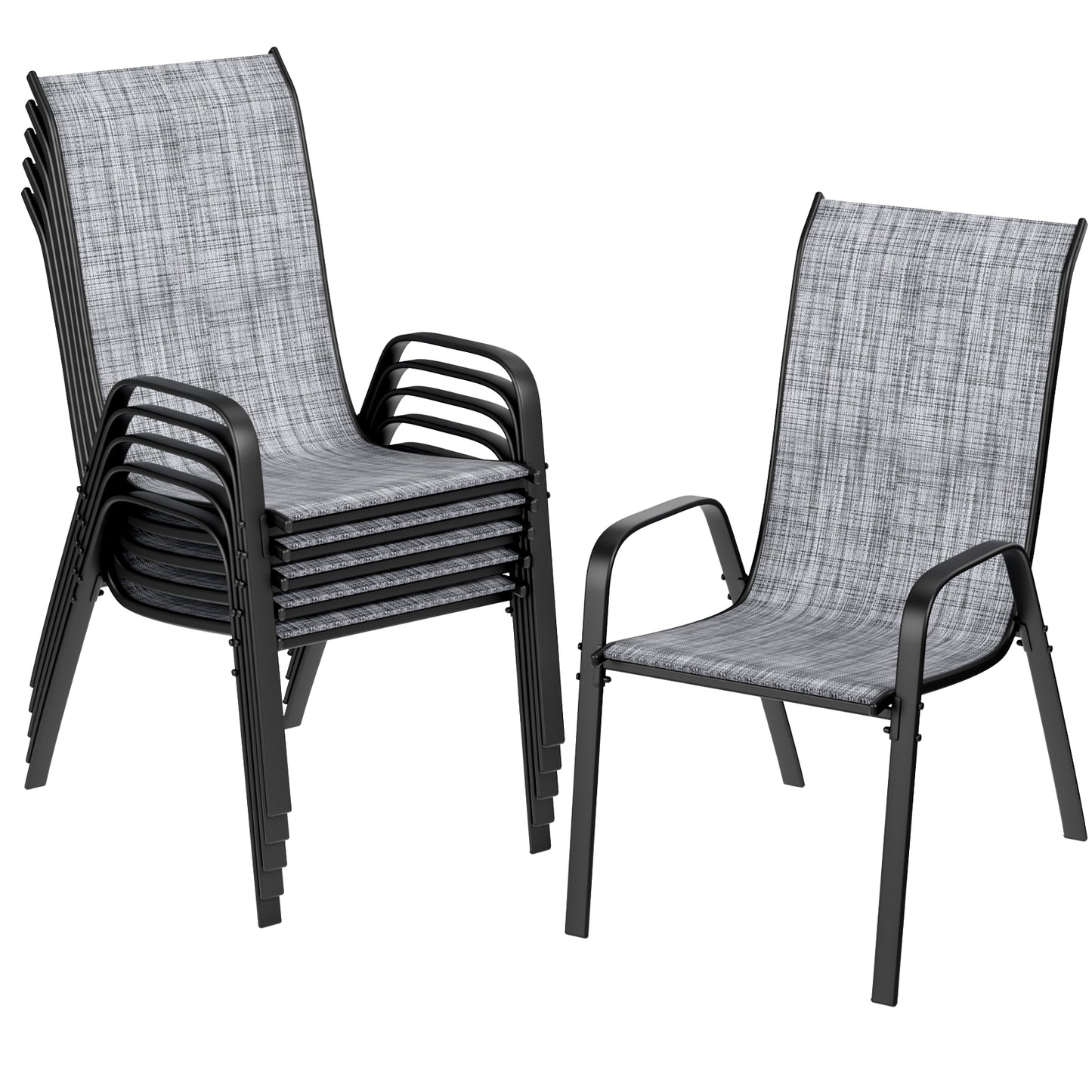 Arlopu Patio 6pcs Dining Chair Set, Outdoor Stackable Textilene Chairs for Garden and Poolside
