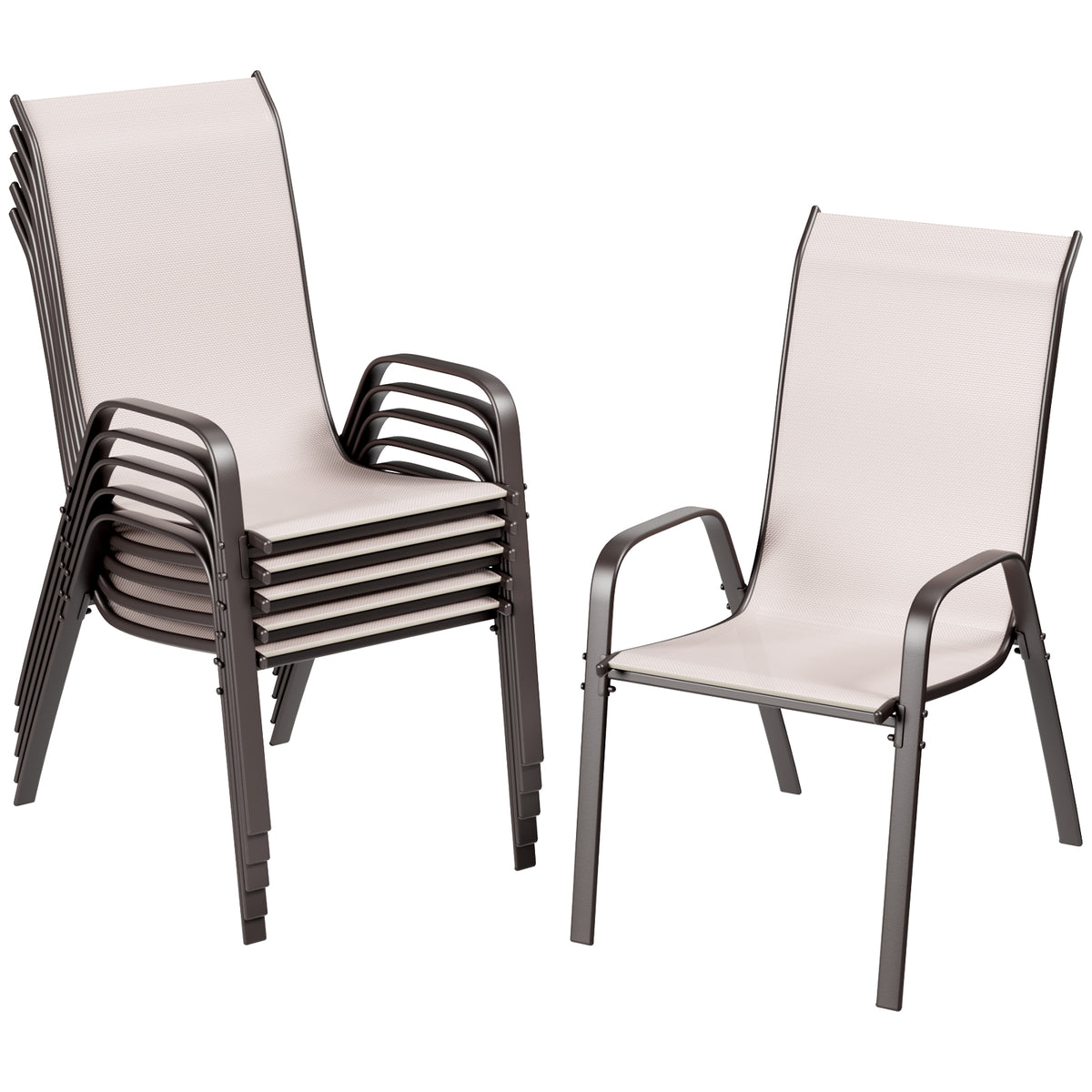 Arlopu Patio 6pcs Dining Chair Set, Outdoor Stackable Textilene Chairs for Garden and Poolside