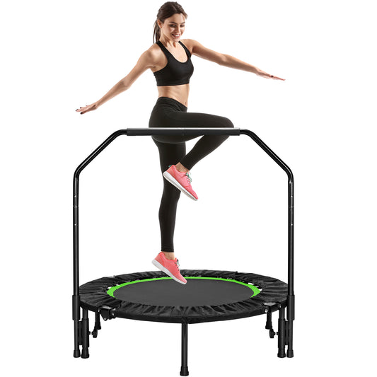 Arlopu 40" Fitness Mini Trampoline, Exercise Rebounder Mini Trampoline for Adults, Foldable with Adjustable Handle