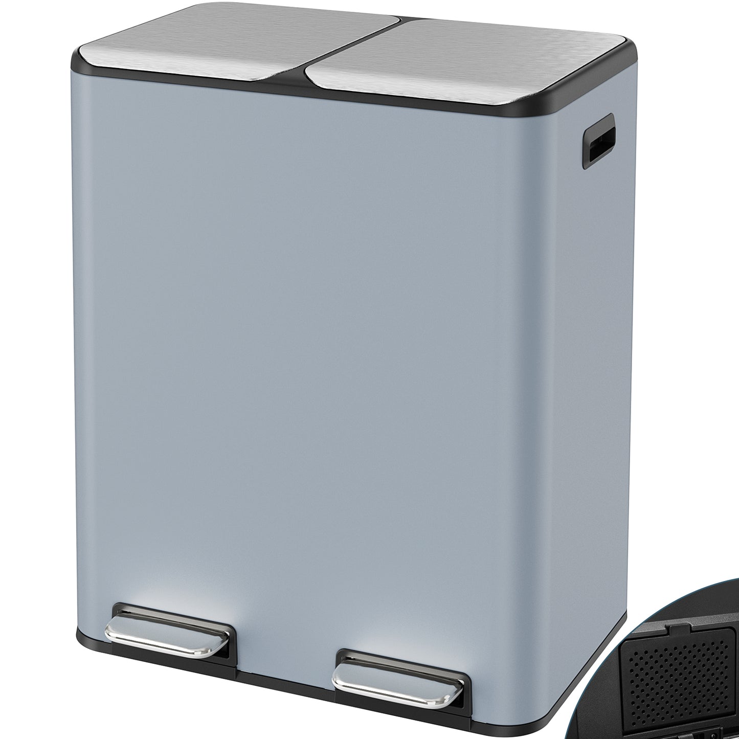 Arlopu 16 Gal Dual Trash Can Kitchen Garbage Bin Recycle Waste Dustbin w/ 2 Buckets & Soft-Close Lid