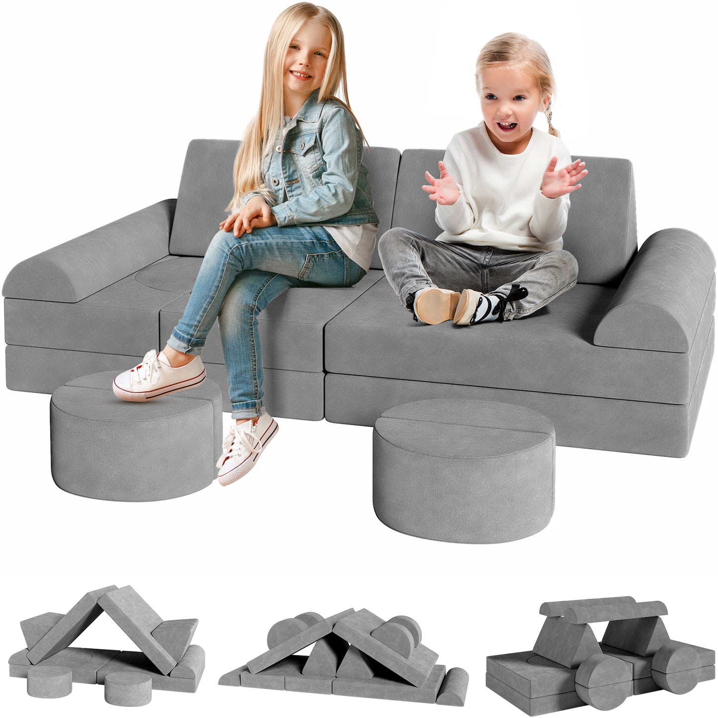Arlopu 14 Pcs Kids Sofa Couch Toddler Sofa Modular Kids Couch DIY Creativing Playroom Furniture