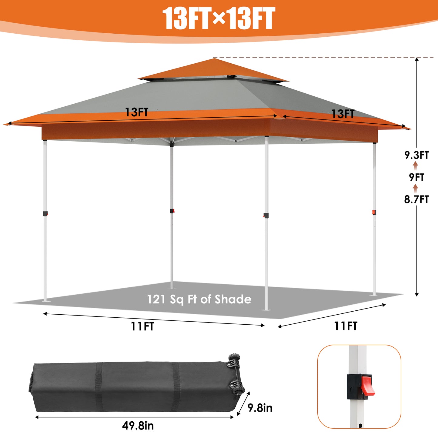 Arlopu 12x12 Easy Set-up Canopy Tent, Instant Outdoor Straight Leg Canopy with Auto Extending Eaves, One Person Folding Commercial Shelter with Upgraded Wheeled Bag, 144 sq.ft Sun Shade