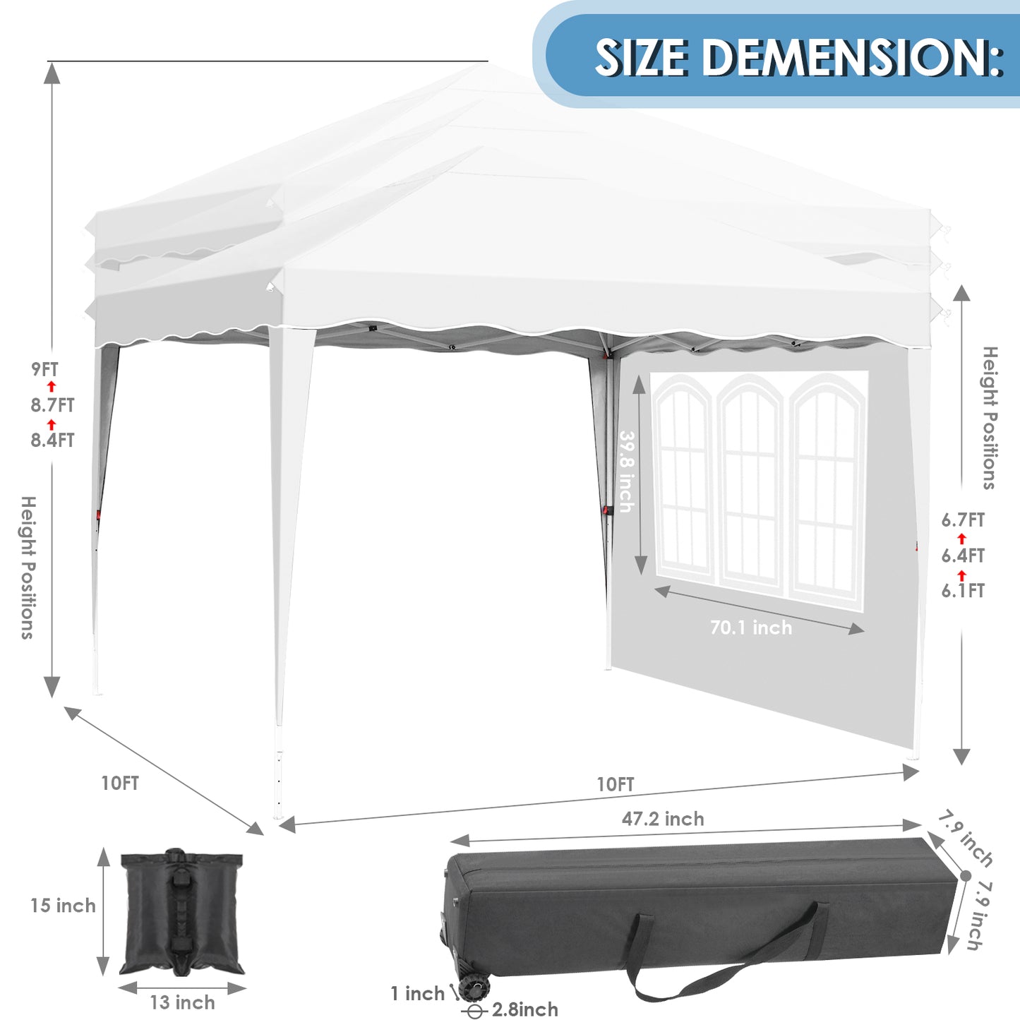 Arlopu 10x10 Pop Up Commercial Canopy Tent, Fully Waterproof Instant Gazebo Tent with 4 Removable Sidewall, Heavy Duty Outdoor Party Events Camping Beach Canopies, Upgraded Removable Wheel Bag, White