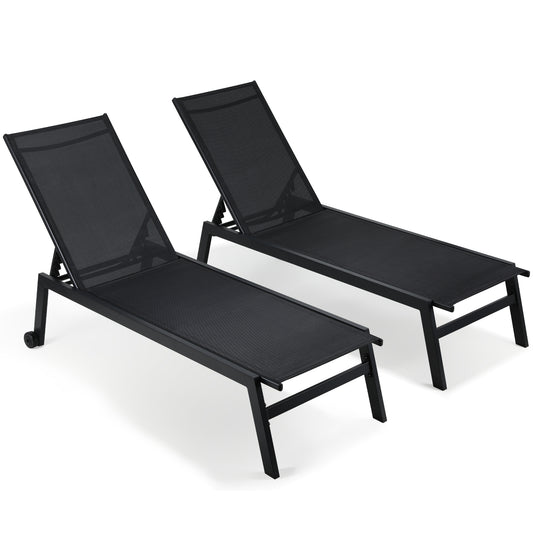 Arlopu Wheeled Patio Chaise Lounge Chair Set Sunbathing Pool lounger for Garden, Yard, Lawn, Poolside