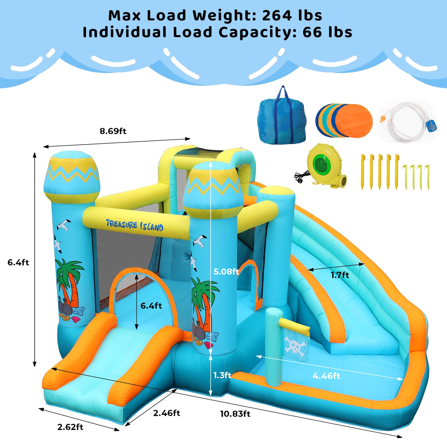 Arlopu Inflatable Bounce House for Kids with Blower, Children's Castle Bounce House with Water Slide, Bouncing Area & Splash Pool for Indoor Outdoor Use