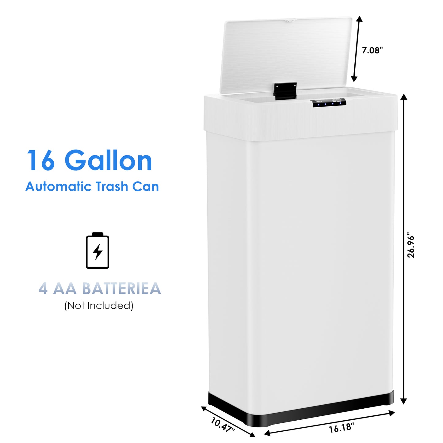 Arlopu 13.2/16 Gallon Automatic Trash Can Motion Sensor Garbage Can with Soft-Close Lid, Bag Retainer Ring