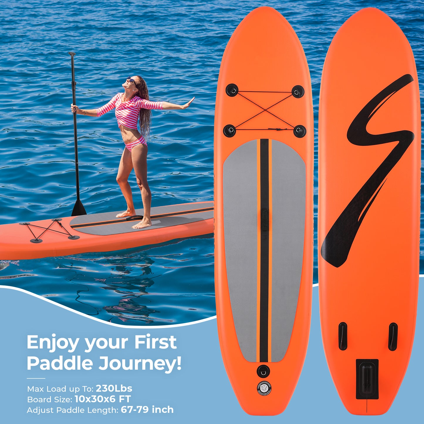 Arlopu 10FT Inflatable Stand Up Paddle Board, 3 Fins Paddleboard with Full SUP Accessories, Hand Pump and Carry Bag