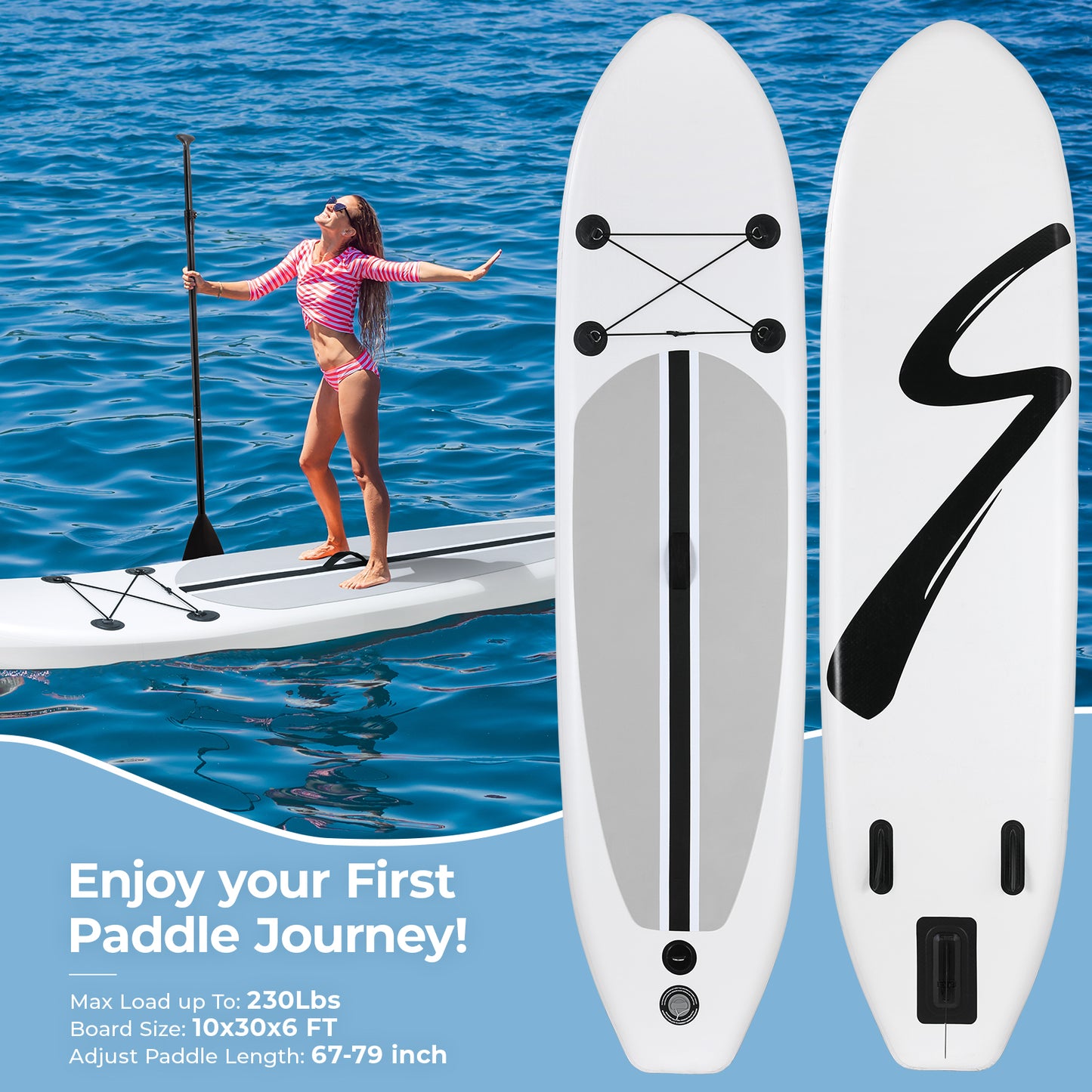 Arlopu 10FT Inflatable Stand Up Paddle Board, 3 Fins Paddleboard with Full SUP Accessories
