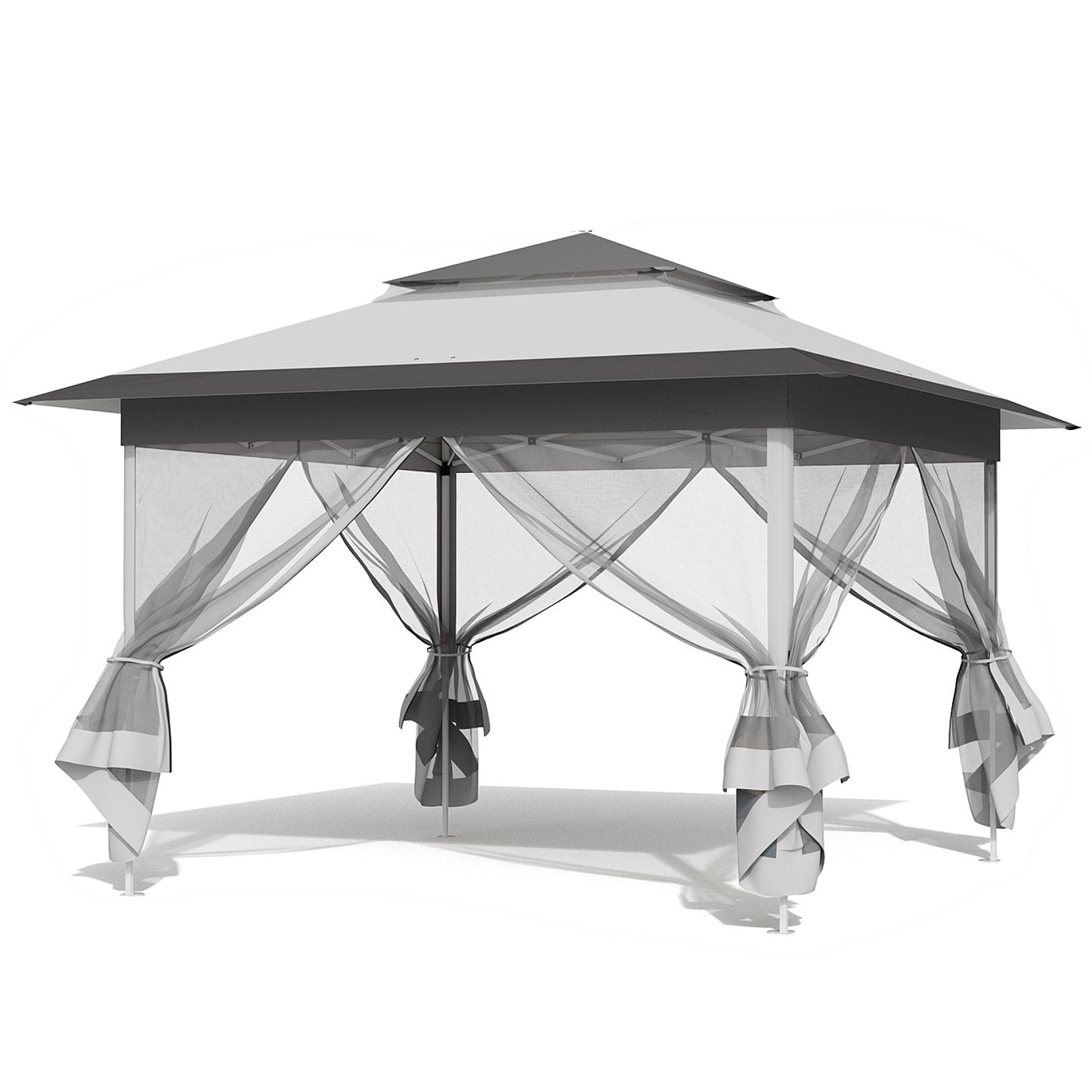 Arlopu 11'x11' Pop Up Gazebo, Outdoor Instant Canopy Tent with 4 Netting Sidewall & Auto Extending Eave, Patio Gazebos Shelter w/Mesh Wall, Center Lock, Wheeled Bag for Garden, Yard, Party, Deck