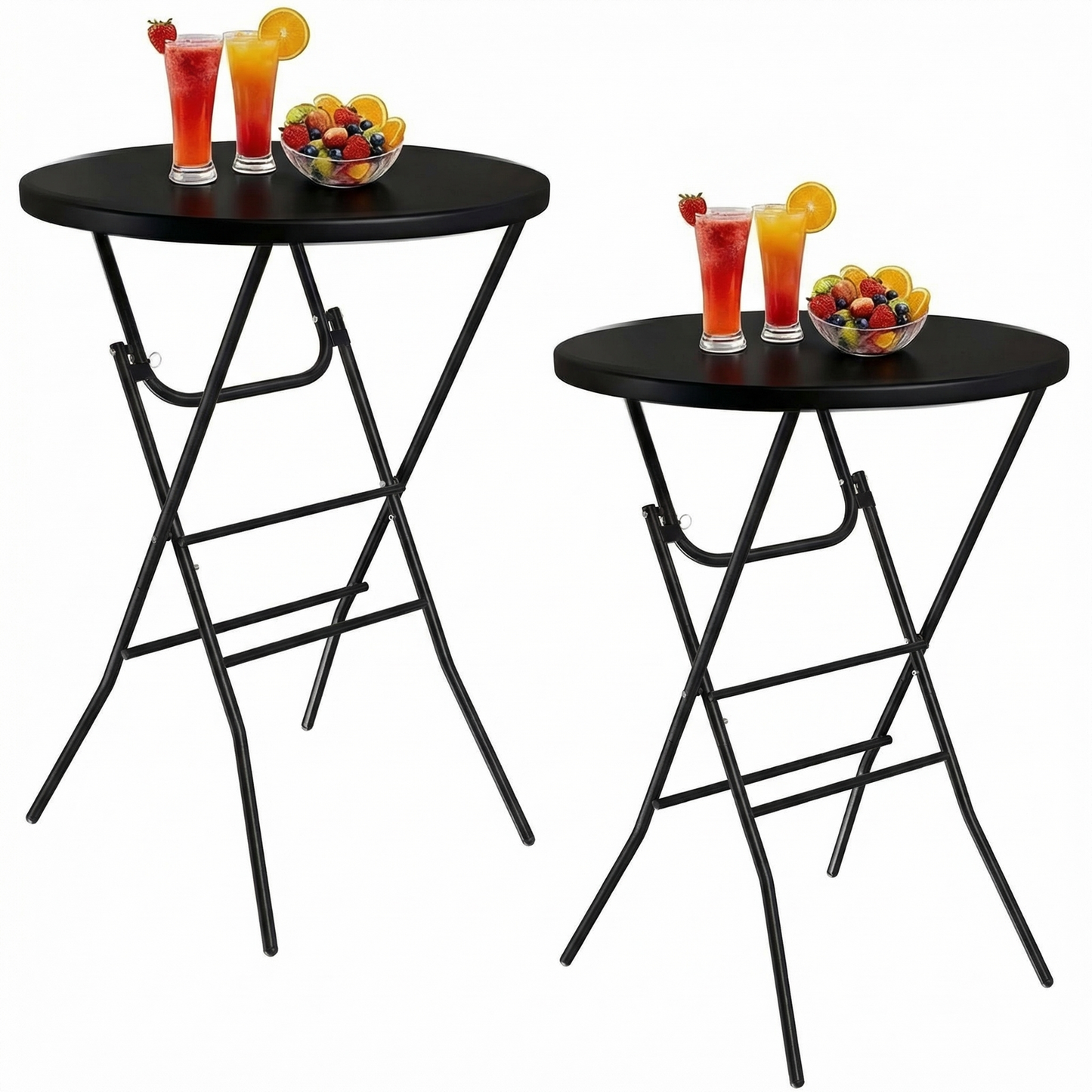 Arlopu 2pcs Folding Round Cocktail Tables, Bar Height Table with Locking Mechanism and Removable Legs for Party, Patio, Kitchen