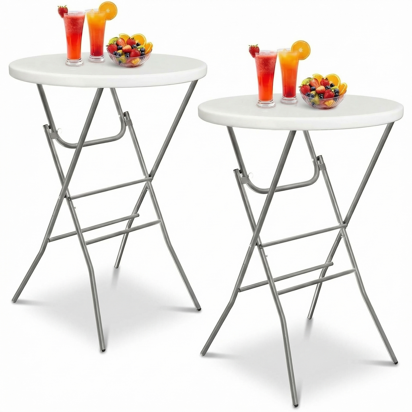 Arlopu 2pcs Folding Round Cocktail Tables, Bar Height Table with Locking Mechanism and Removable Legs for Party, Patio, Kitchen