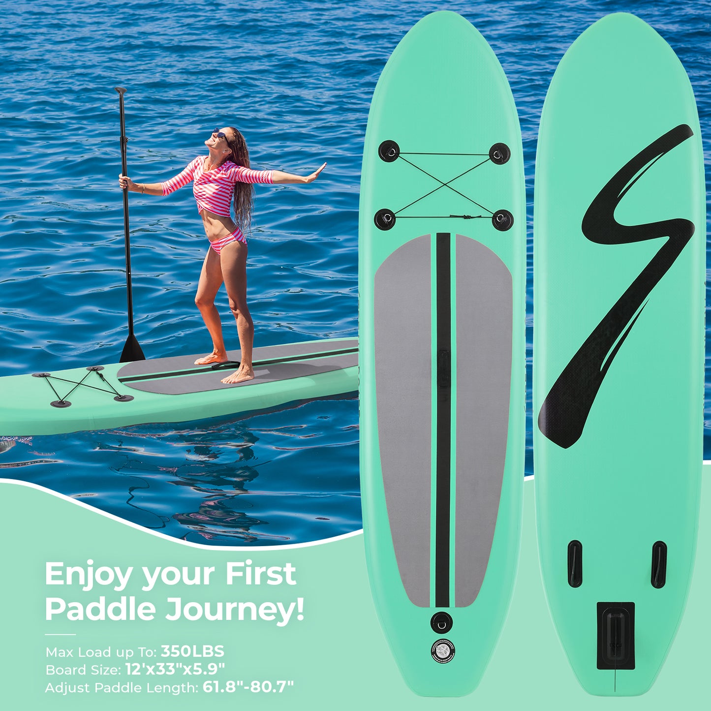 Arlopu 10FT Inflatable Stand Up Paddle Board, 3 Fins Paddleboard with Full SUP Accessories for All Skill Levels, Portable Two-Way Hand Pump and Carry Bag, for Yoga Touring Fishing