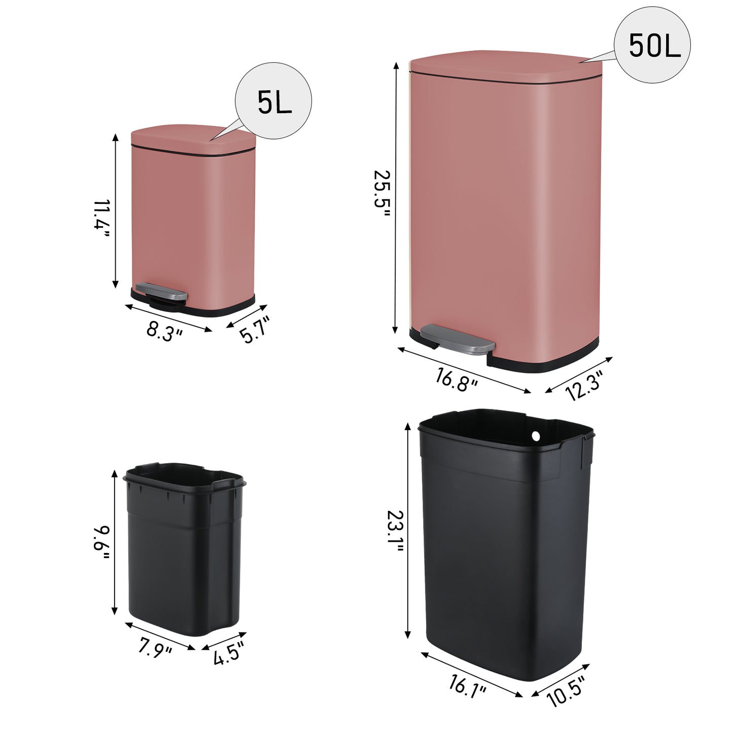 Arlopu Step Trash Can Combo Set, 13.2 Gallon & 1.3 Gallon, Stainless Steel Garbage Bin Set
