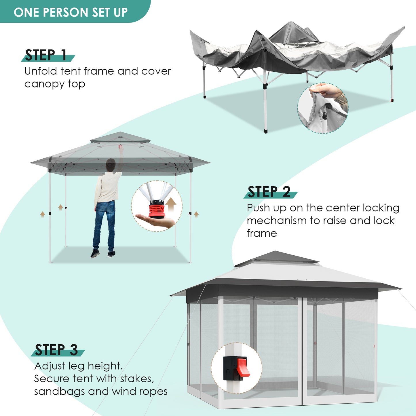 Arlopu 11'x11' Pop Up Gazebo, Outdoor Instant Canopy Tent with 4 Netting Sidewall & Auto Extending Eave, Patio Gazebos Shelter w/Mesh Wall, Center Lock, Wheeled Bag for Garden, Yard, Party, Deck