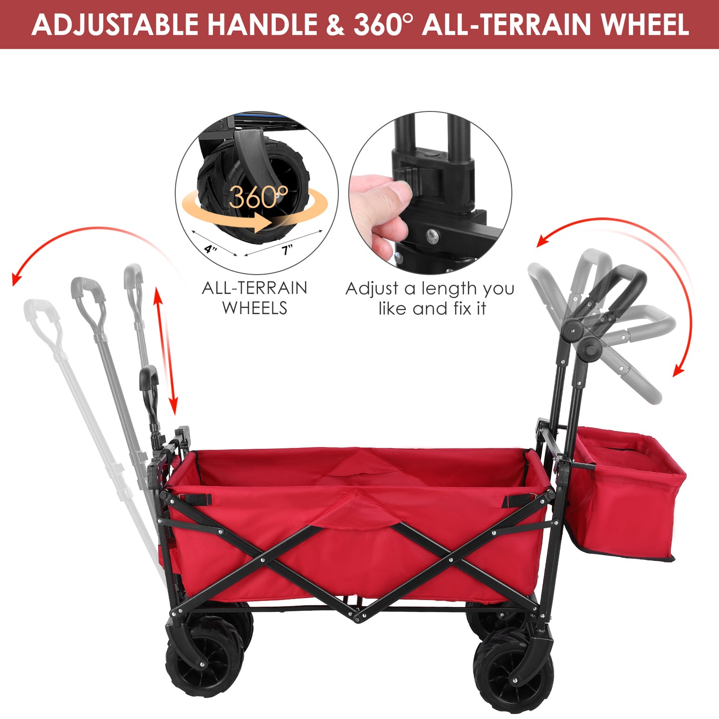 Arlopu Collapsible Wagon Folding Garden Cart W/ Canopy and Adjustable Handles