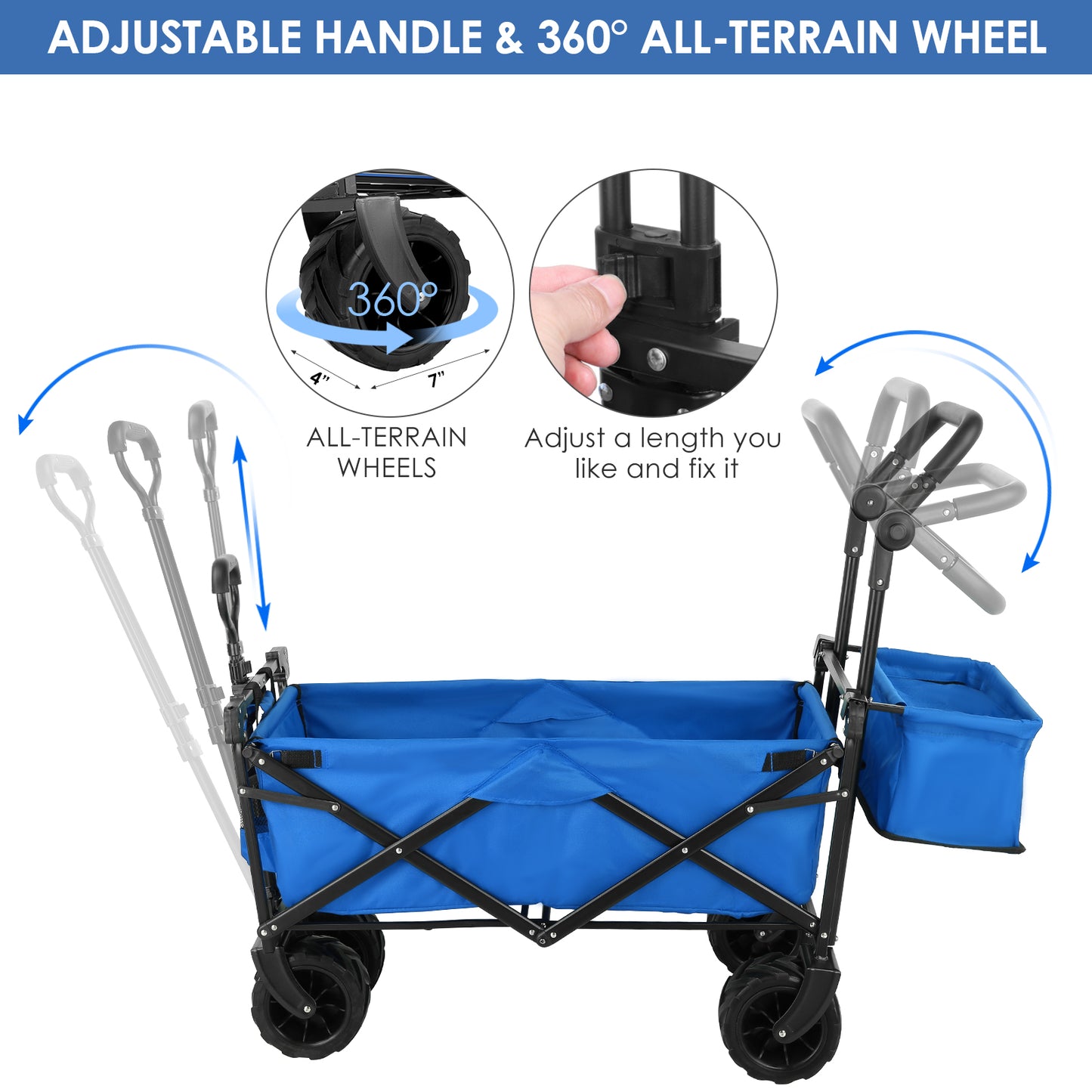 Arlopu Foldable Utility Wagon Cart Beach Utilit Cart with 7" Wide All-Terrain Wheel