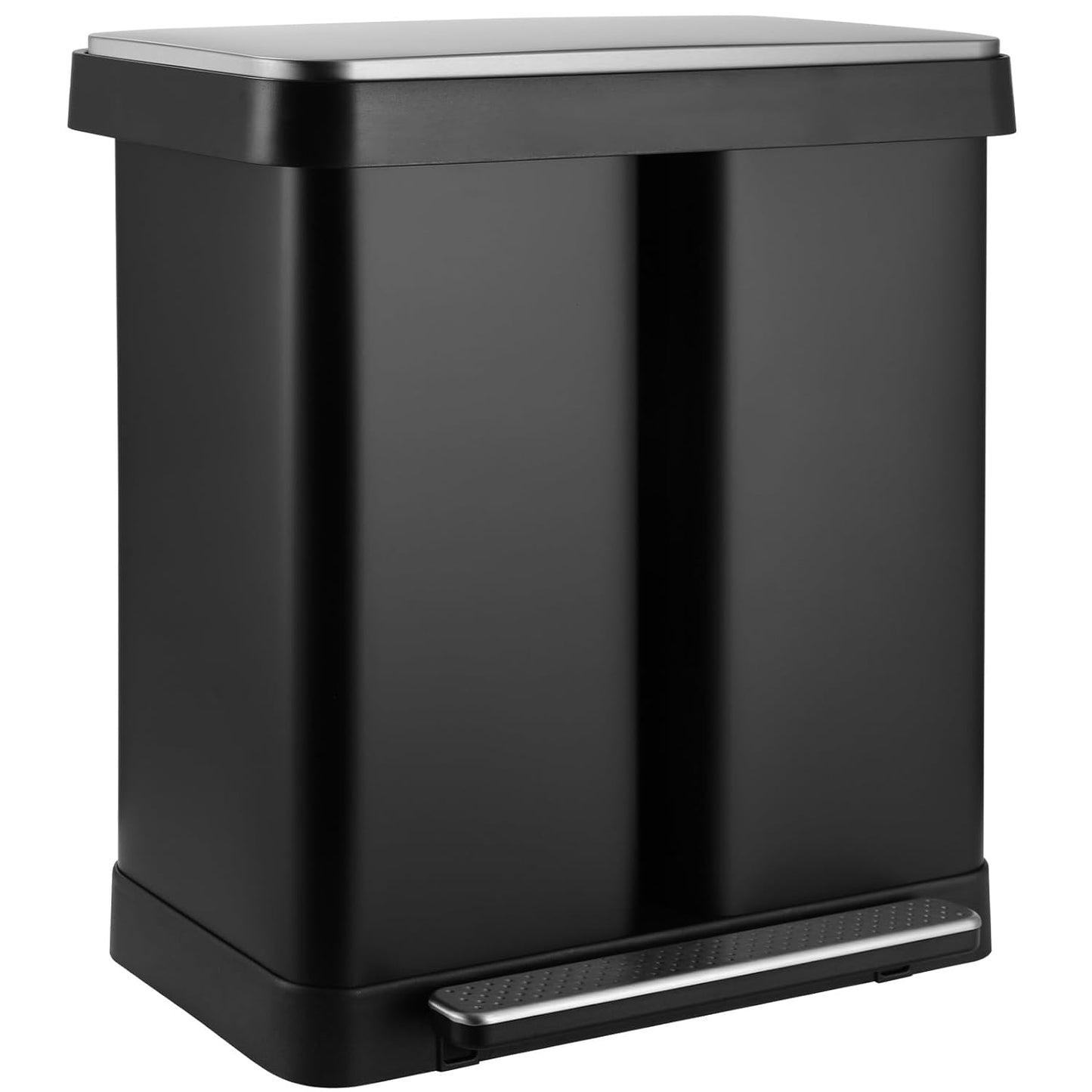 Arlopu Dual Trash Can, 16 Gallon / 60L Kitchen Step Garbage Can with 2 Compartments, Stainless Steel Classified Recycle Bin with Lid