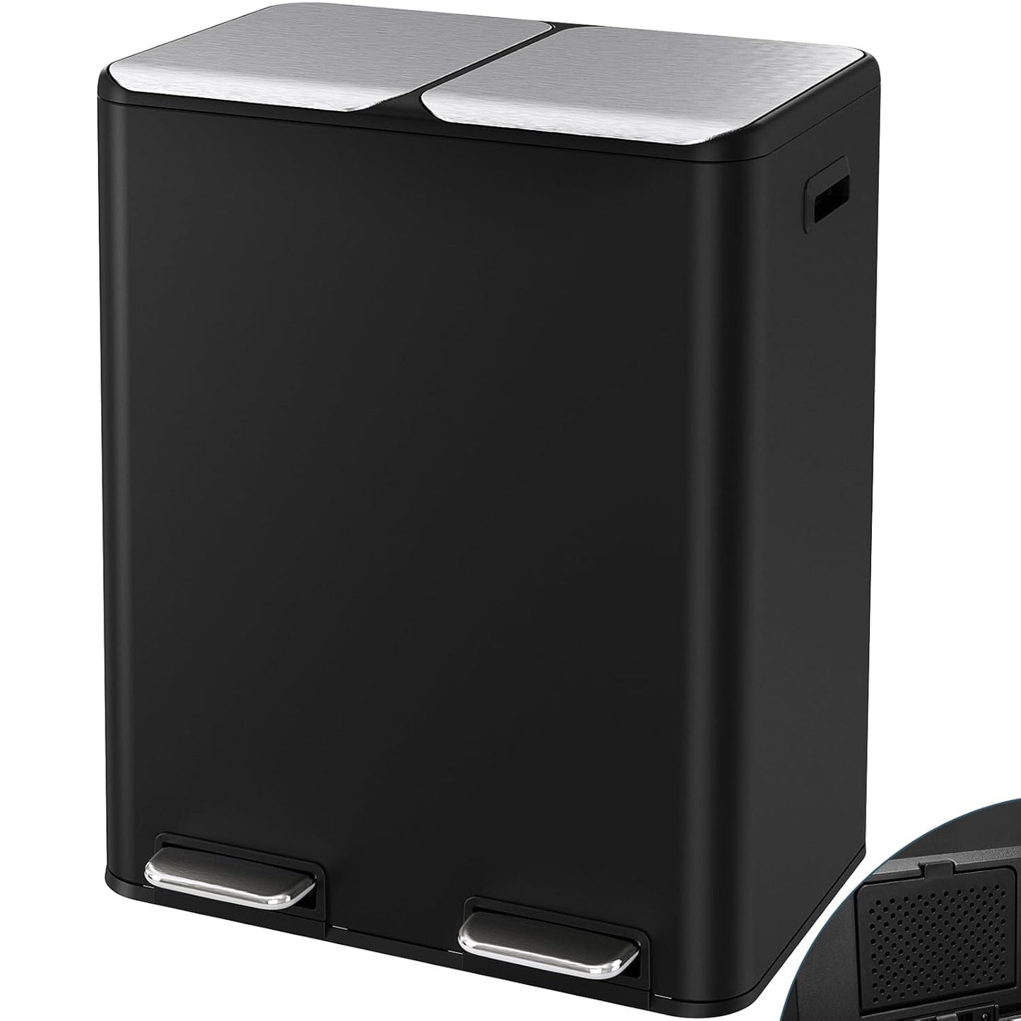Arlopu 16 Gal Dual Trash Can Kitchen Garbage Bin Recycle Waste Dustbin w/ 2 Buckets & Soft-Close Lid