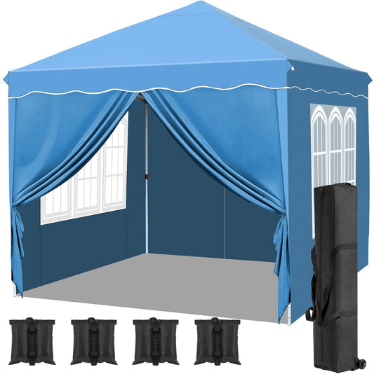 Arlopu 10'x10' Pop Up Commercial Canopy Tent, Fully Waterproof Instant Gazebo Tent with 4 Removable Sidewall, Heavy Duty Outdoor Party Events Camping Beach Canopies, Upgraded Removable Wheel Bag