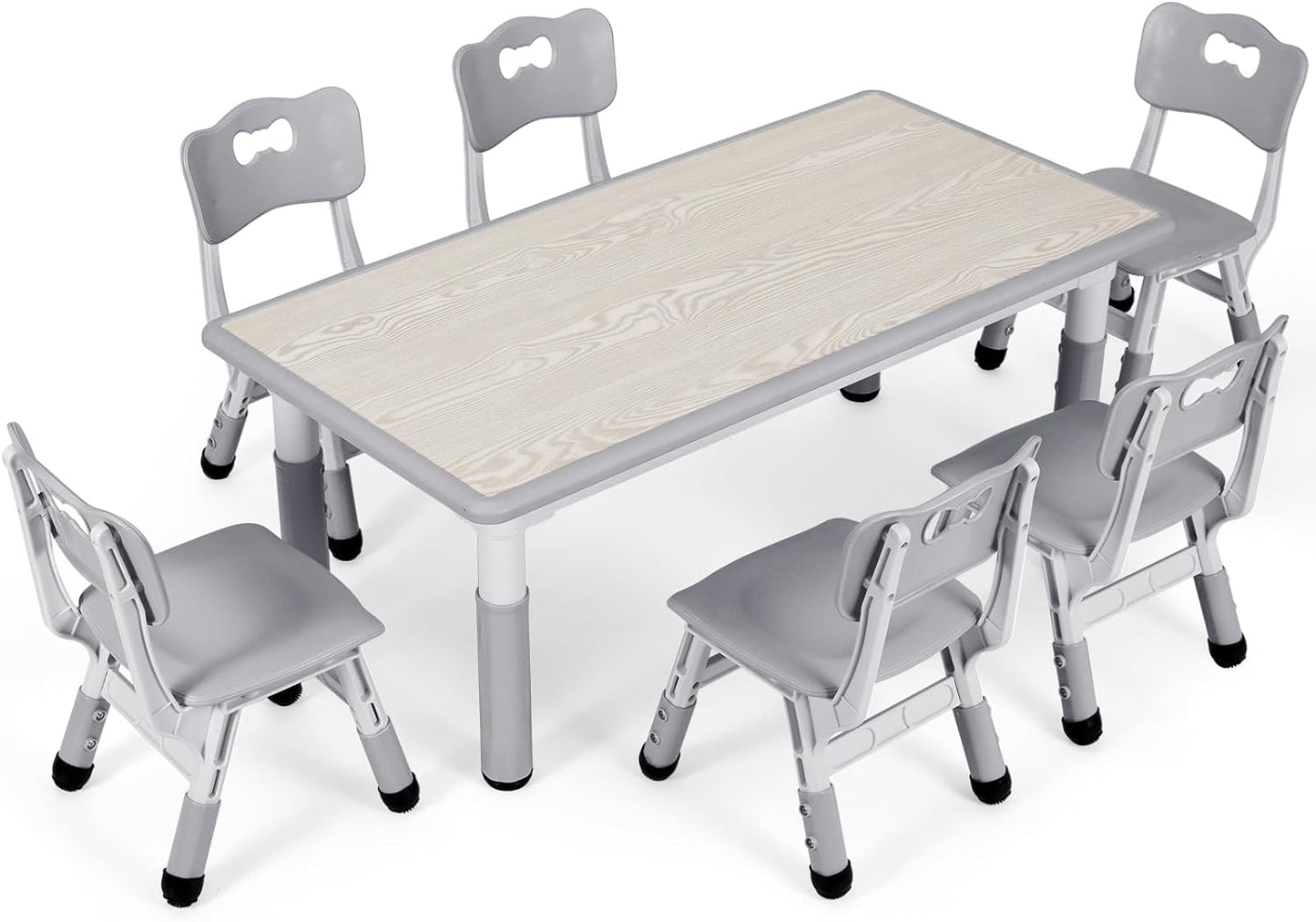 Arlopu Kids Study Table and 6 Chairs Set, Height Adjustable Graffiti Table, Preschool Activity Art Craft Table for 6, Multifunctional Toddler Table for Reading, Drawing