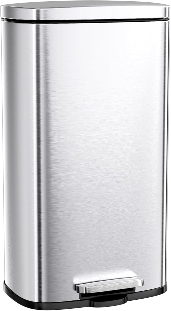 Arlopu 8 Gallon / 30L Kitchen Trash Can with Foot Pedal, Stainless Steel Garbage Can with Silent-Close Lid for Home Office