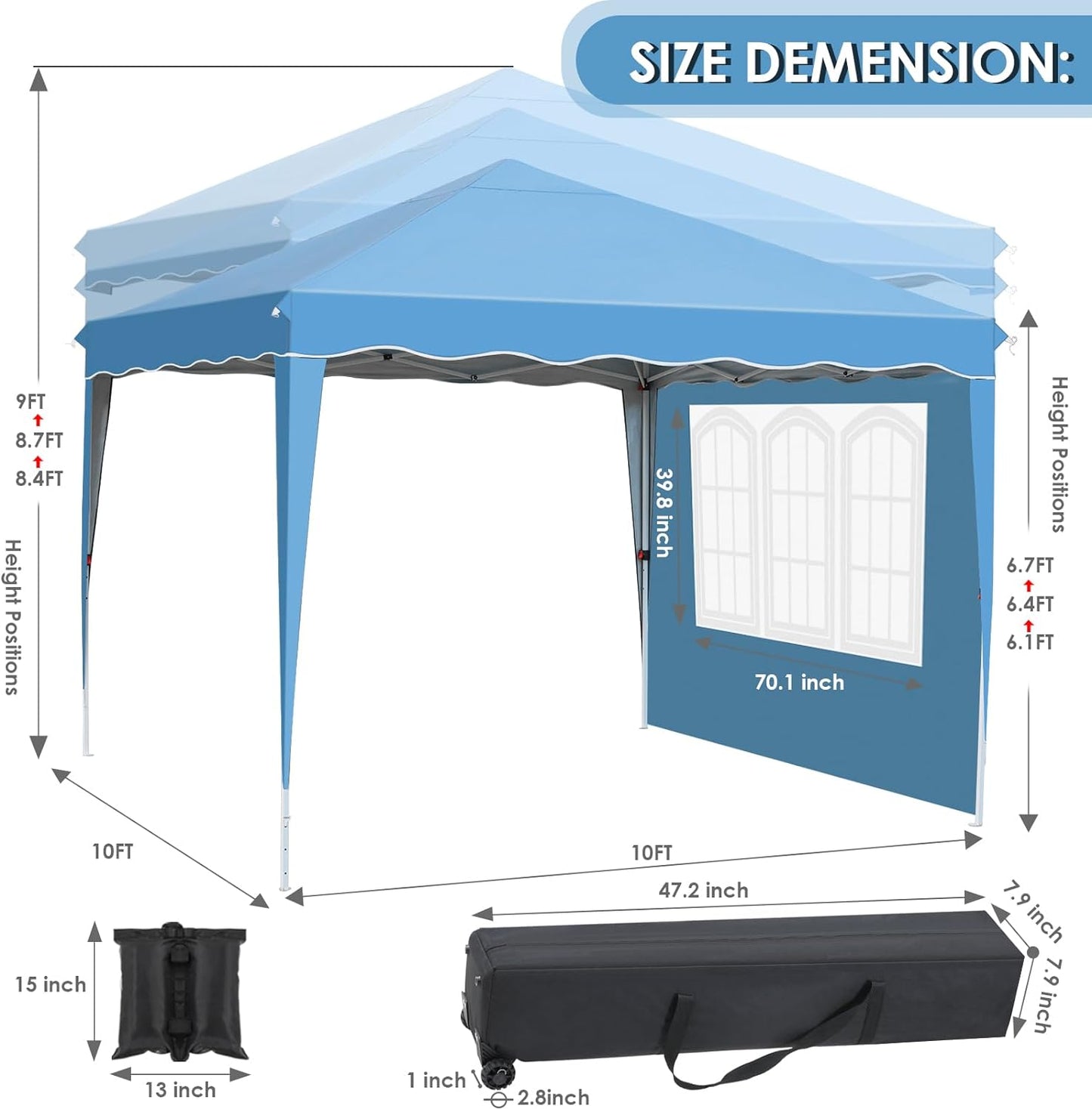 Arlopu 10'x10' Pop Up Commercial Canopy Tent, Fully Waterproof Instant Gazebo Tent with 4 Removable Sidewall, Heavy Duty Outdoor Party Events Camping Beach Canopies, Upgraded Removable Wheel Bag