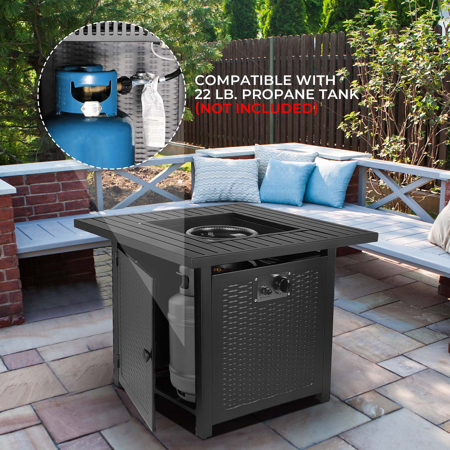Arlopu 30in Propane Fire Pit Table, 50,000 BTU Outdoor Gas Fire Pit with Lid