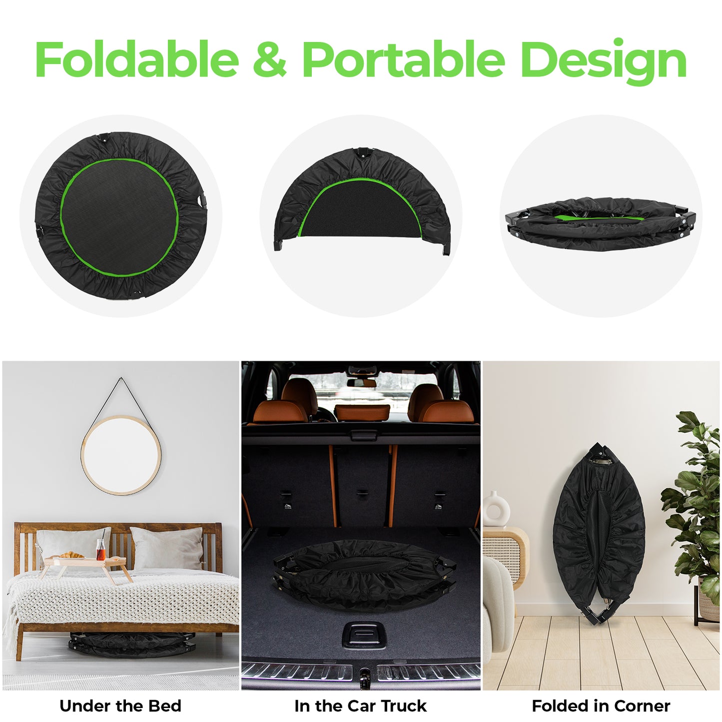 Arlopu 40" Fitness Mini Trampoline, Exercise Rebounder Mini Trampoline for Adults, Foldable with Adjustable Handle