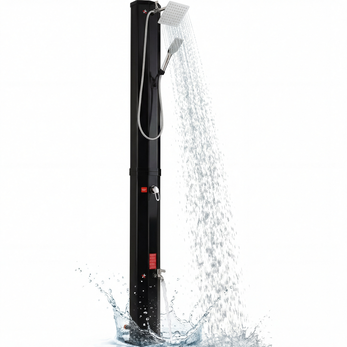Arlopu 9.3 Gallon Solar Heated Shower w/ 360 Rotating Rainfall, Handheld Head, Temperature Adjustment & Foot Faucet, 7.1FT Outdoor PVC Freestanding Shower for Backyard Beach