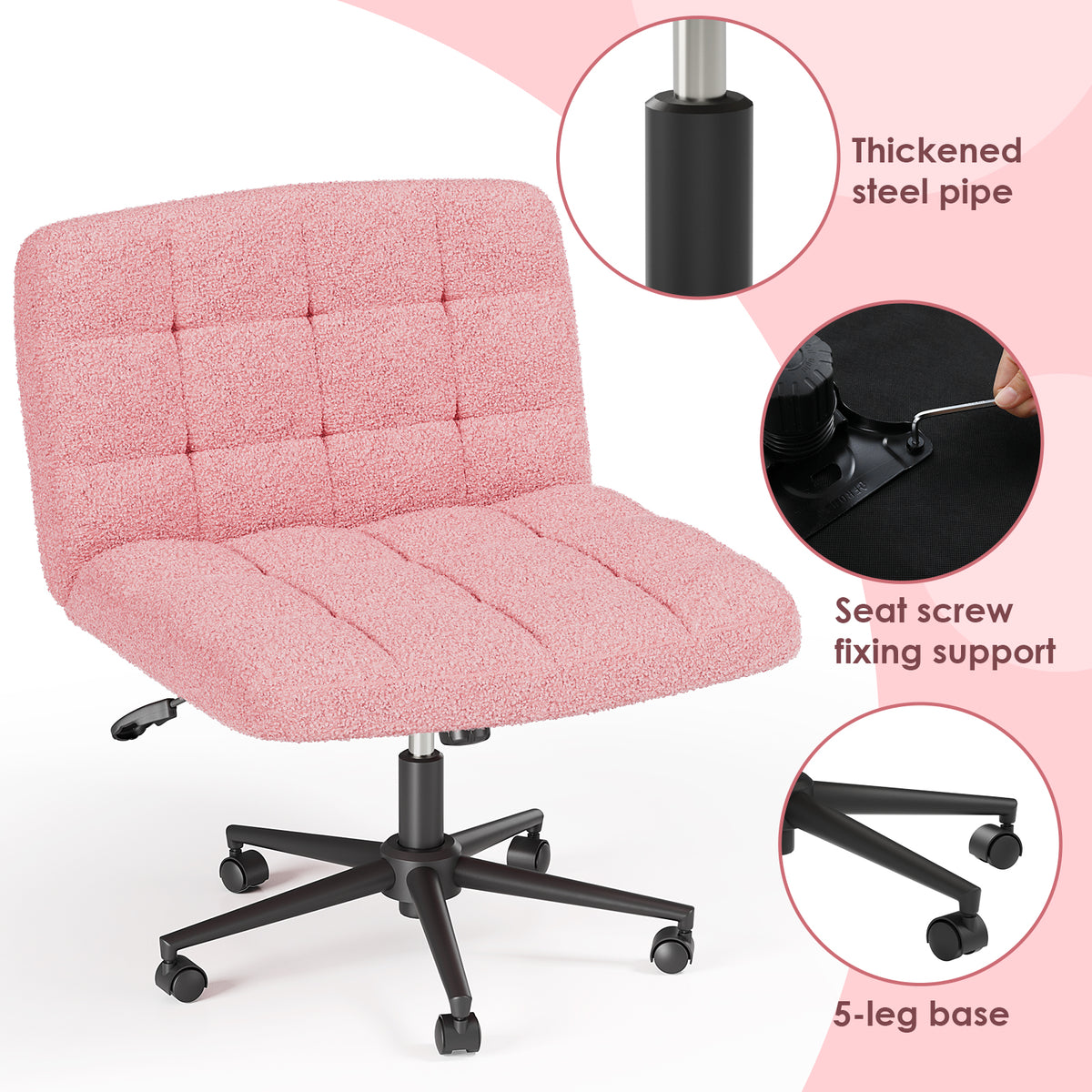 Arlopu Criss Cross Legged Chair with Wheels, Swivel Home Office Chair with Comfy Wide Cushion, Adjustable Height
