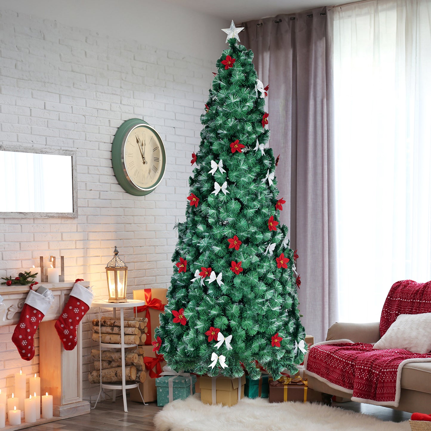 Arlopu Pre-Lit Optical Fiber Christmas Tree, 8/9/10FT Artificial Christmas Tree with Top Star, Fake Xmas Tree
