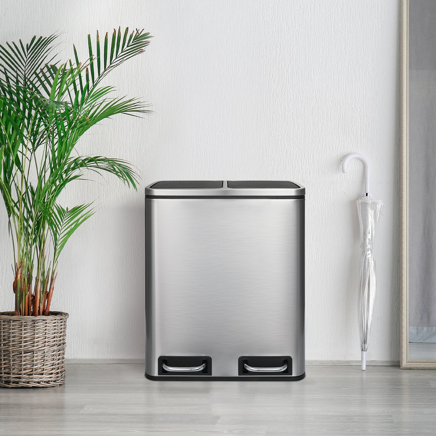 Arlopu 2 x 4 Gallon Dual Trash Can Stainless Steel Kitchen Recycle Garbage Bin