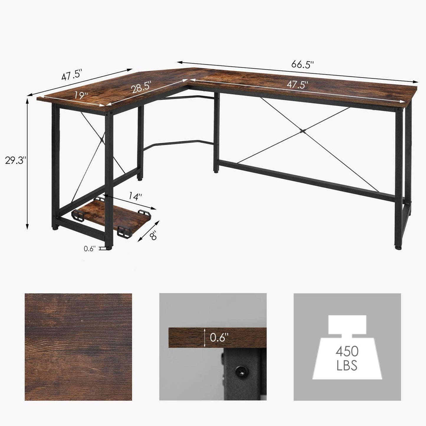 Arlopu Modern 66.5‘’ L-Shaped Home Office Desk, Larger Sturdy Computer PC Laptop Table, Corner Gaming Desk, Writing WorkstationDesk, Wooden Desk W/ Monitor Stand