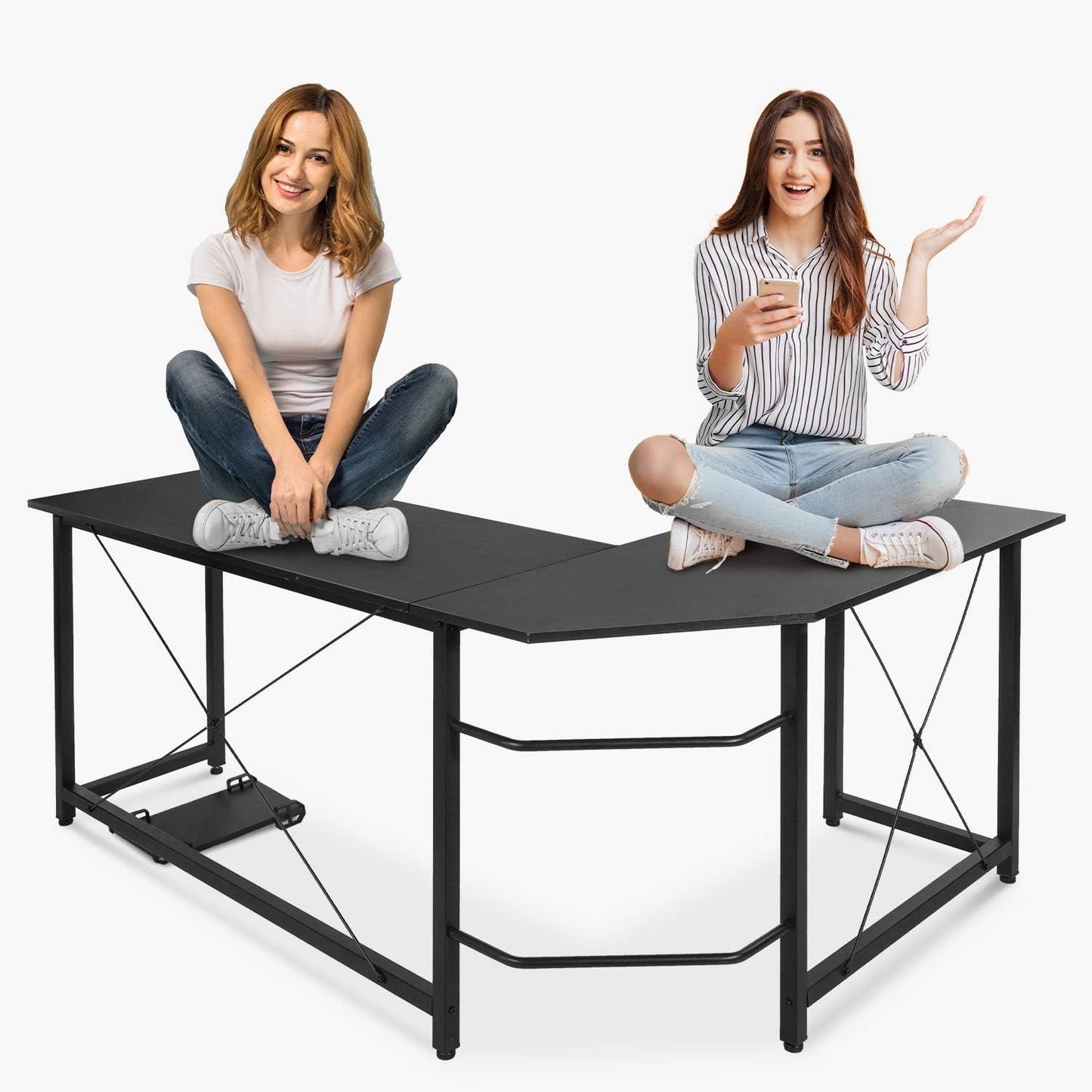 Arlopu Modern L-Shaped Desk, 66.5'' Corner Computer Desk Home Office Study Writing Workstation, Gaming Table
