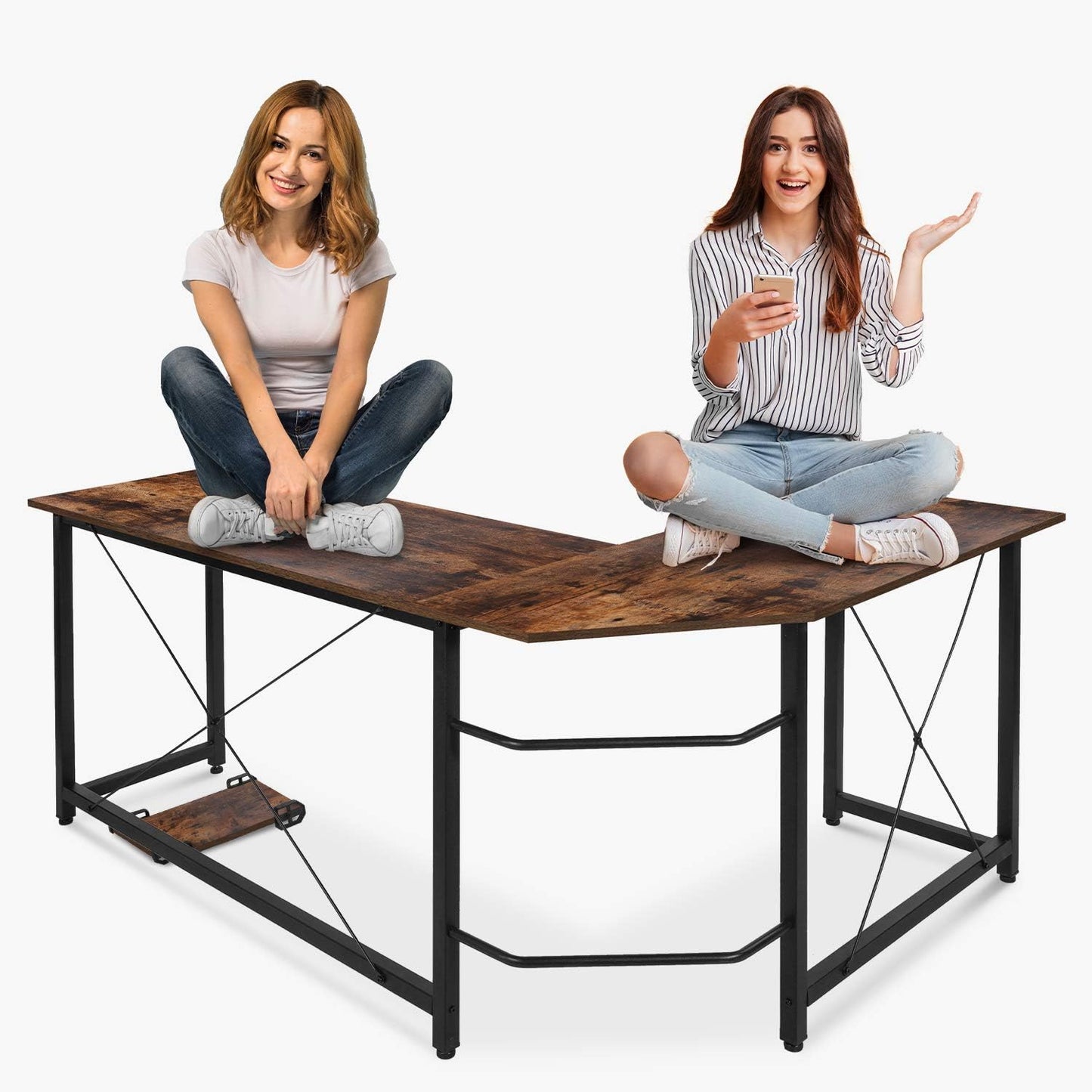 Arlopu Modern 66.5‘’ L-Shaped Home Office Desk, Larger Sturdy Computer PC Laptop Table, Corner Gaming Desk, Writing WorkstationDesk, Wooden Desk W/ Monitor Stand