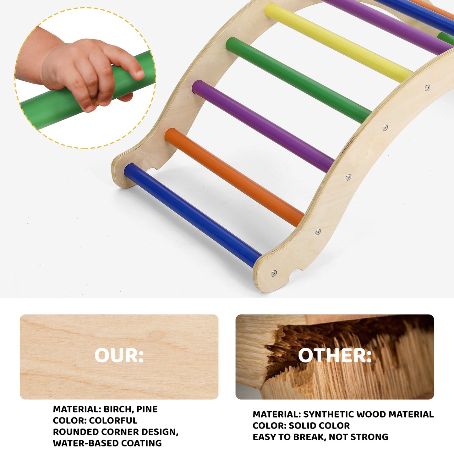 Arlopu 3 in 1 Wooden Climbing Toys for Toddlers, Pikler Triangle Ladder with Ramp & Arch, Indoor Folding Triangle Gym, Sliding or Climbing Rocking Dome, Montessori Play for Kids