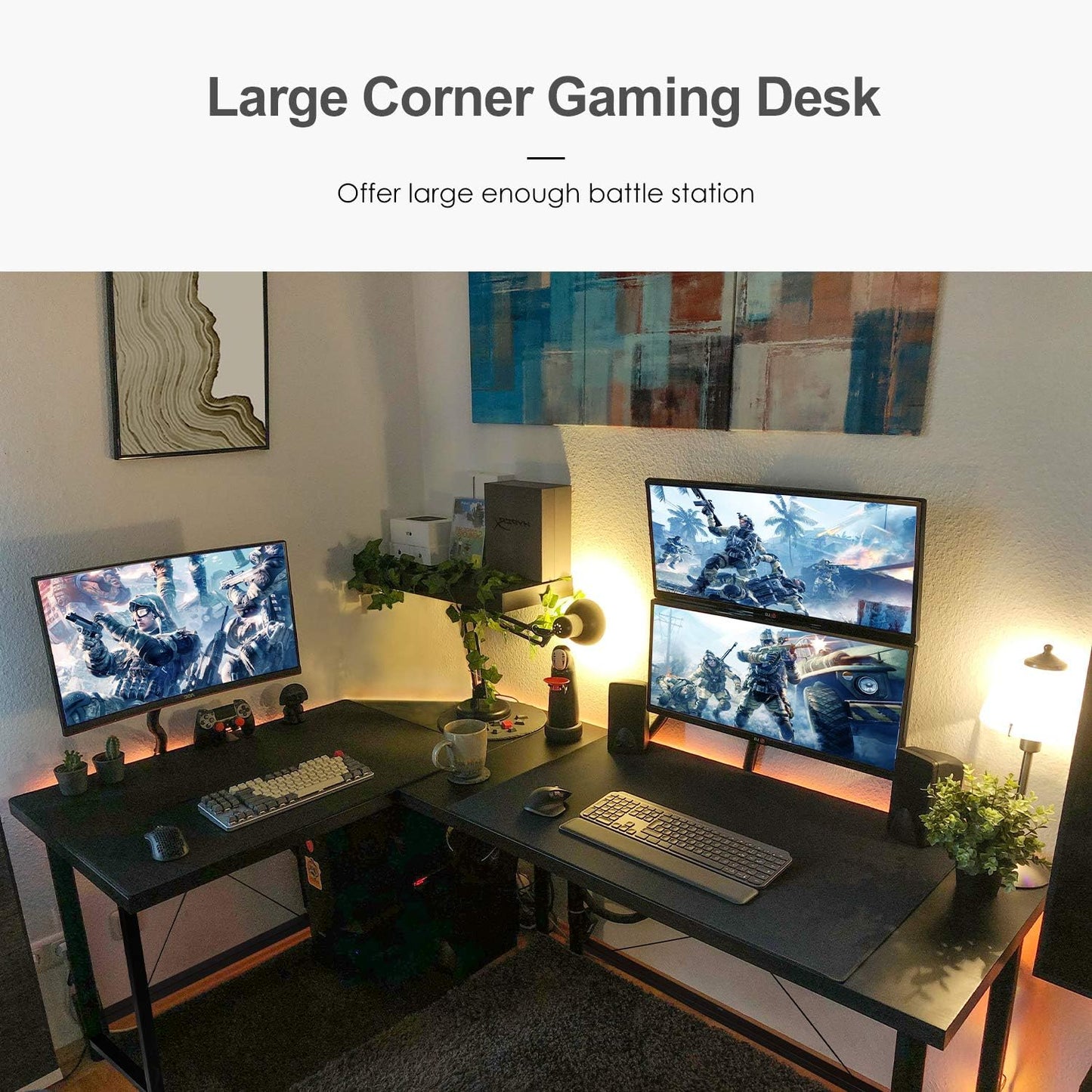 Arlopu Modern L-Shaped Desk, 66.5'' Corner Computer Desk Home Office Study Writing Workstation, Gaming Table