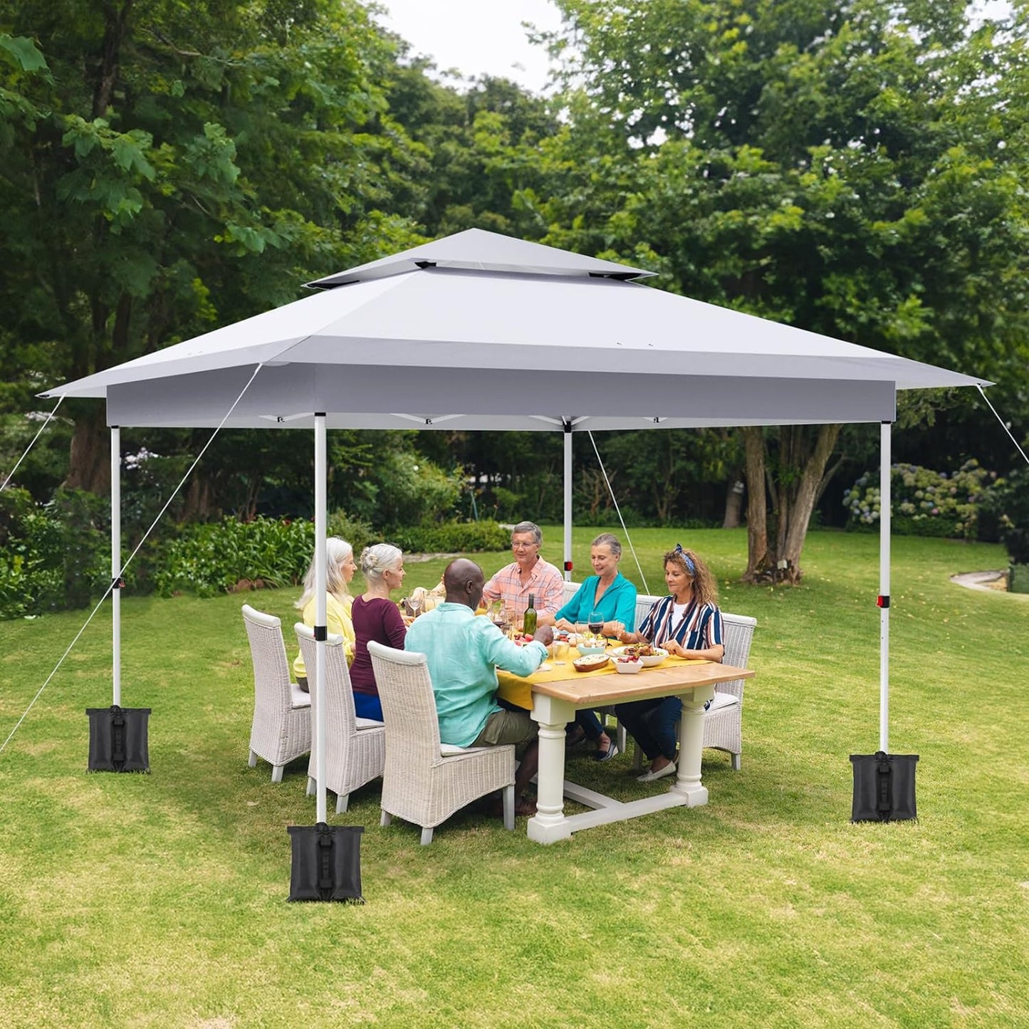 Arlopu 12x12 Easy Set-up Canopy Tent, Instant Outdoor Straight Leg Canopy with Auto Extending Eaves, One Person Folding Commercial Shelter with Upgraded Wheeled Bag, 144 sq.ft Sun Shade